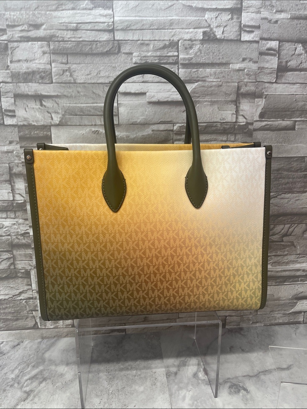 Michael Kors Mirella Medium Satchel Gradient Logo & Matching Wallet Olive Ombre - Picture 3 of 6